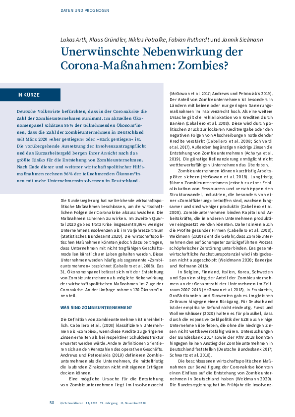Unerwunschte Nebenwirkung Der Corona Massnahmen Zombies Veroffentlichung Ifo Institut